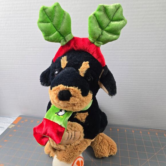 Walmart Holiday Rottweiler Dog Plush Stuffed Animal Leaf Antlers Penguin Scarf - Picture 5 of 16